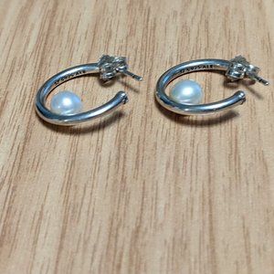 Pandora Contemporary Pearl Hoops Silver